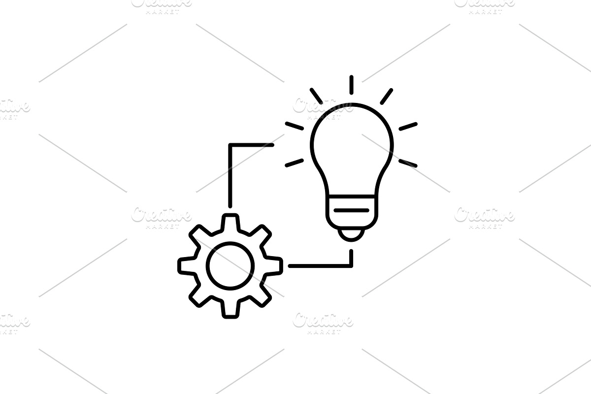 Cogwheel with lightbulb line icon, an Outline Icon by Saggitarius