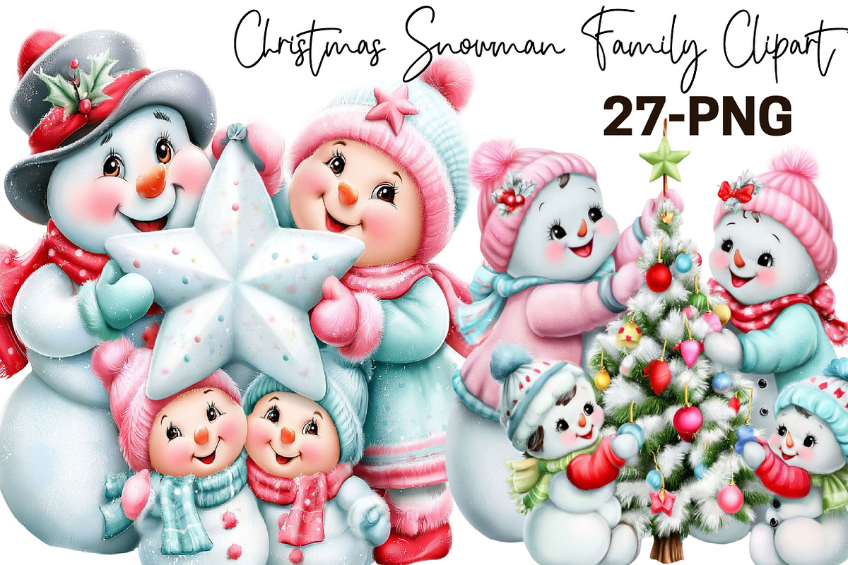 Christmas Snowman Family Clipart B, a Seasonal Illustration by SVGArt (Photo 6 of 10)