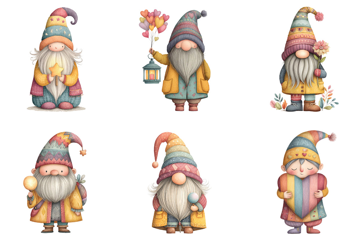 Whimsical Quirky Gnome Clipart, an Illustration by CraftArtStudio (Photo 3 of 6)