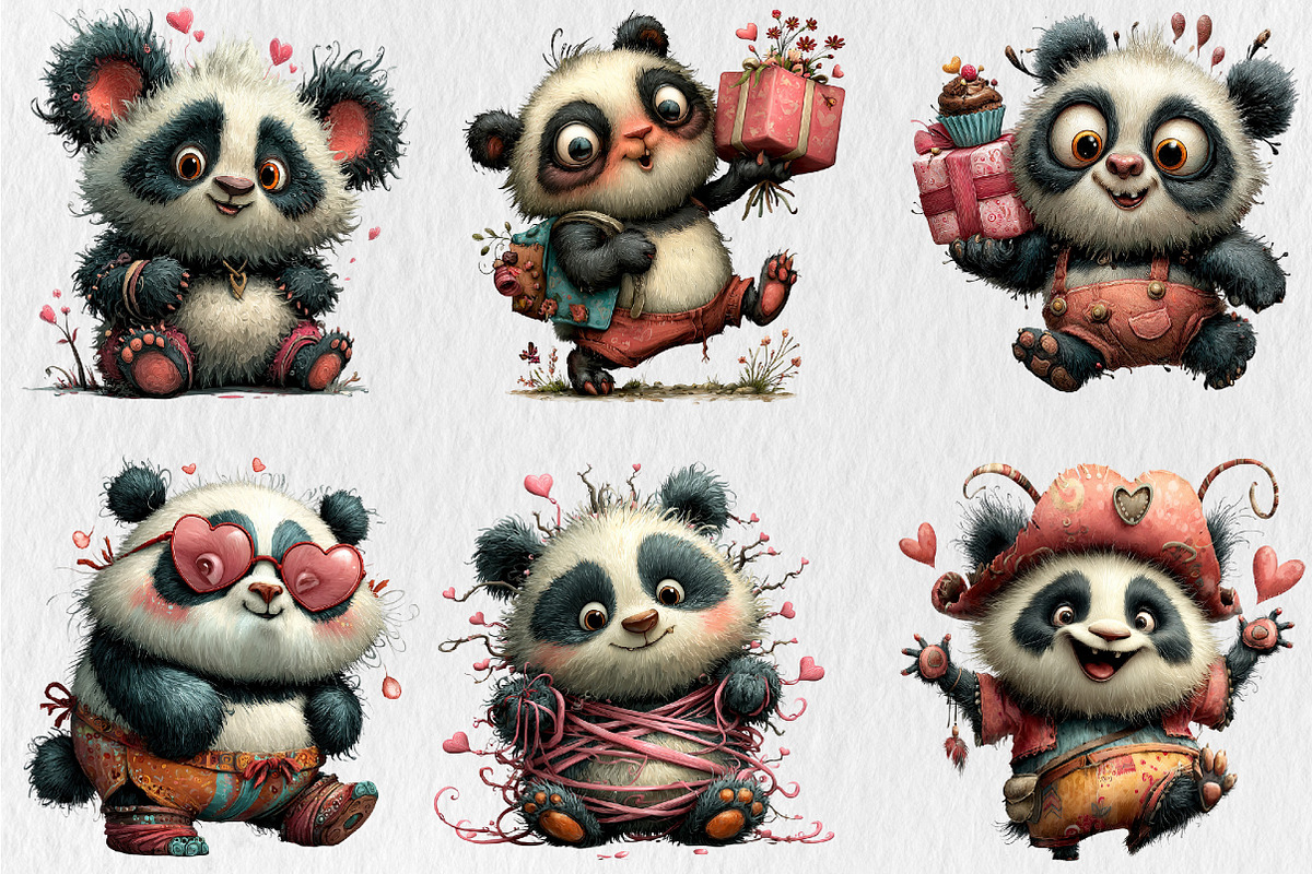 Quirky Valentine Day Panda Clipart, a Seasonal Illustration by Rose Art (Photo 4 of 7)
