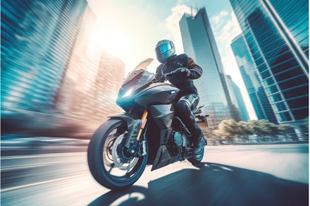 Motorcycle speeding. Generate Ai, a Sports & Recreation Photo by Ylivdesign