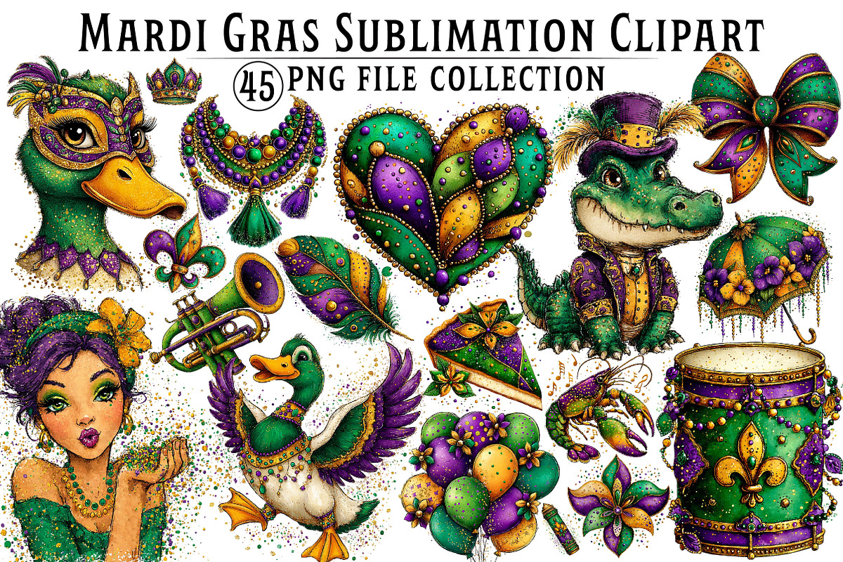 Mardi Gras Sublimation Clipart, an Illustration by Dream Creation (Photo 1 of 5)