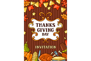 Happy Thanksgiving Day Invitation With Holiday Objects