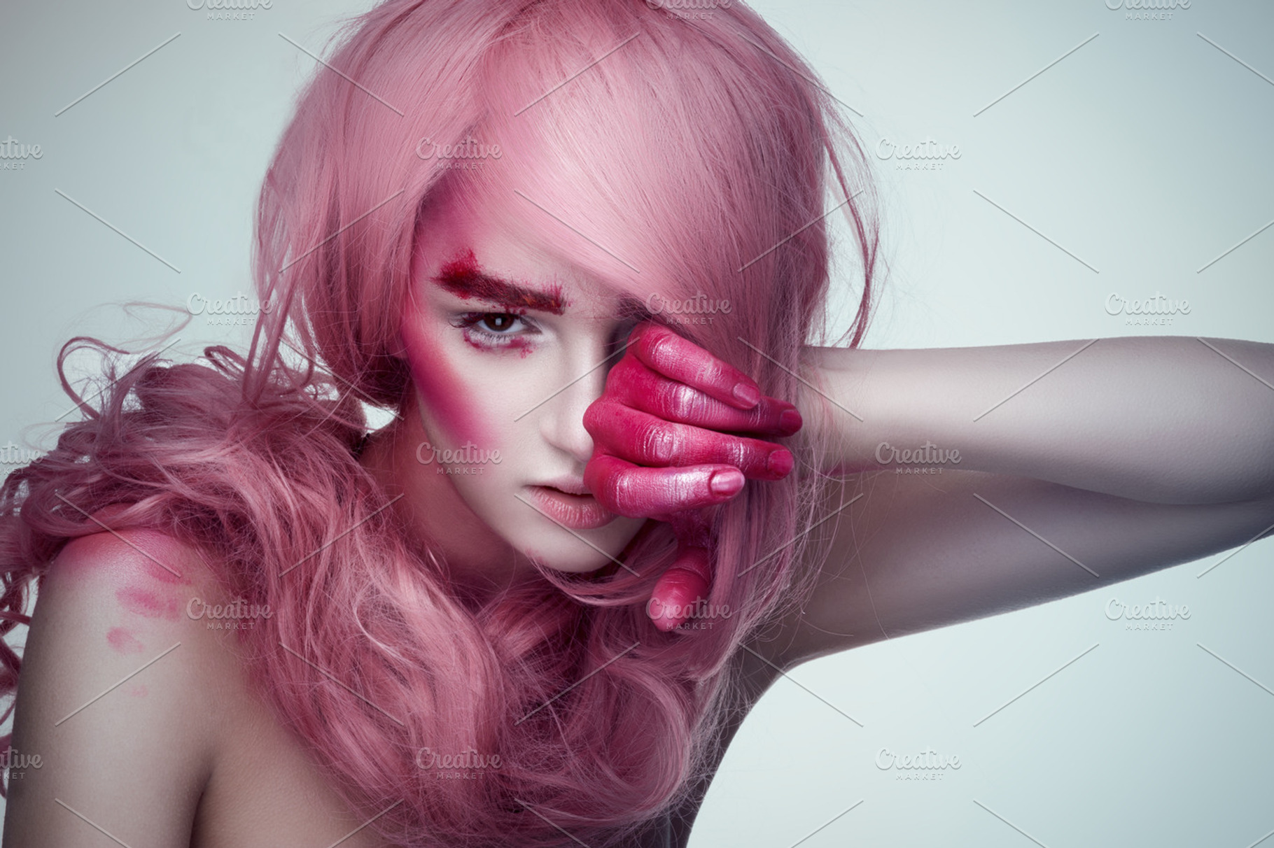 Girl with creative pink make up featuring beautiful, woman, and beauty, a Beauty & Fashion Photo by Slava Samoilenko