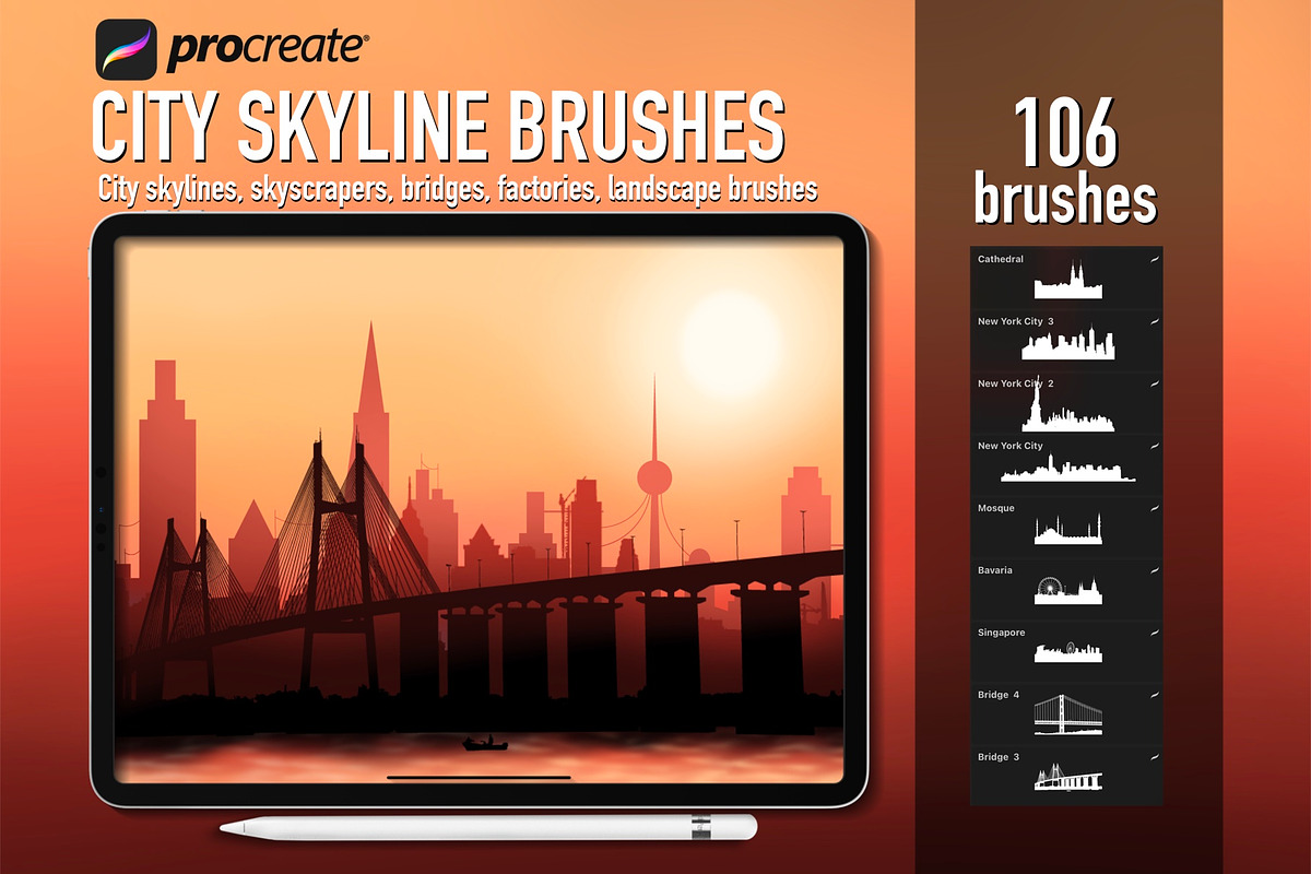 Procreate city skyline creator brush, a Brush Add-On by PDknyStudio