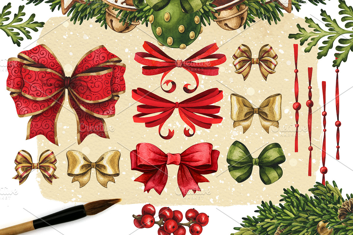 Vintage Christmas watercolor clipart, a Decorative Illustration by Color and Decor (Photo 5 of 7)