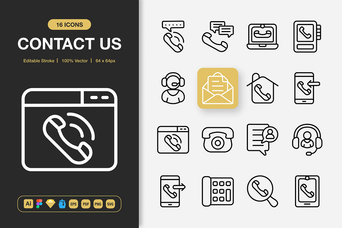 Contact Us Icons, an Outline Icon by Spacepixel Creative