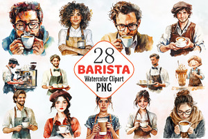 Barista Watercolor Cliparts, a Person Illustration by RobertsArt
