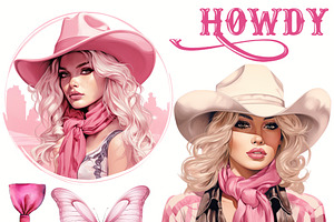 Western Pink Cowgirls Clipart Bundle