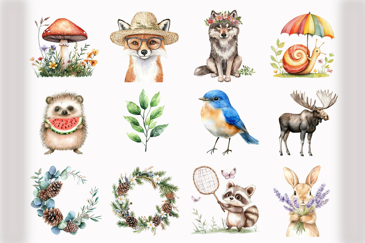 Watercolor Woodland Animals Clipart, an Illustration by Design Market (Photo 2 of 5)