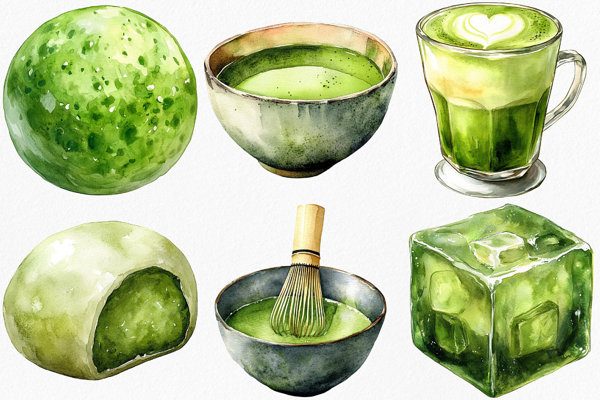 Watercolor Matcha Green Tea Clipart, an Illustration by Canvas Craft (Photo 3 of 7)