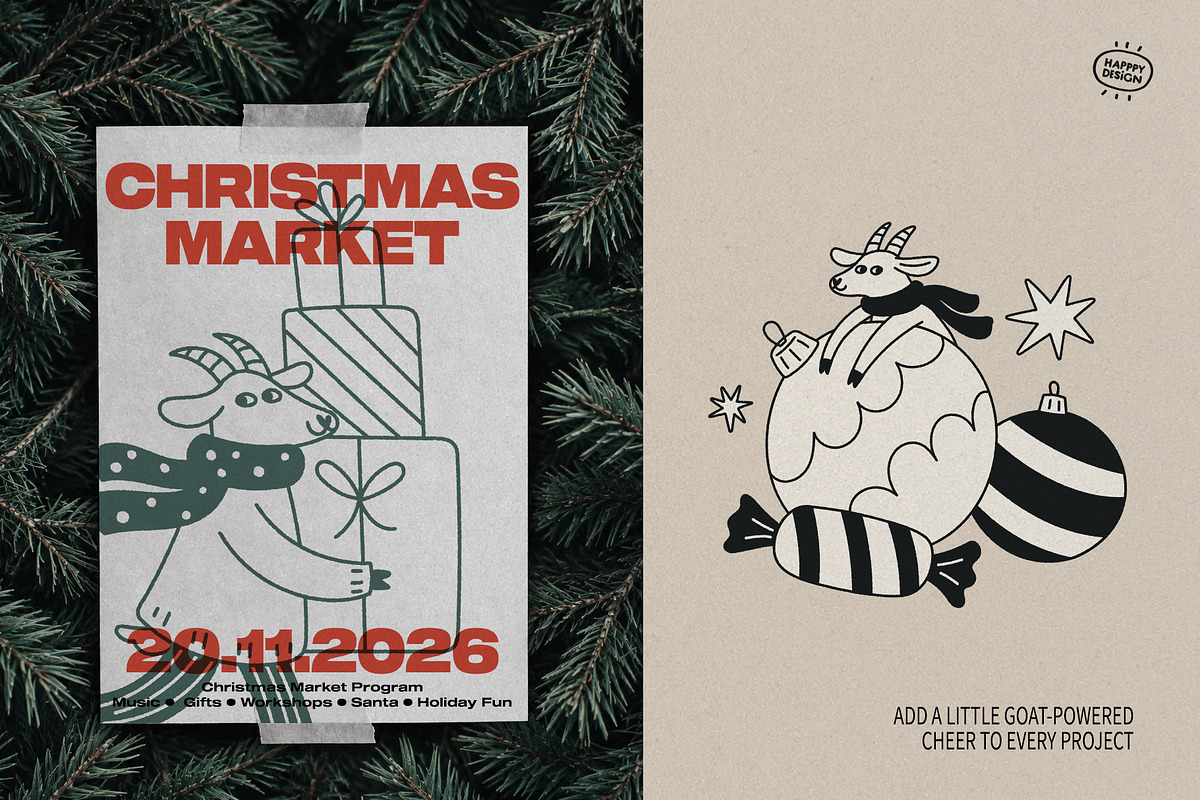 Christmas Goat Doodle Illustrations, a Seasonal Illustration by happpydesign (Photo 7 of 9)