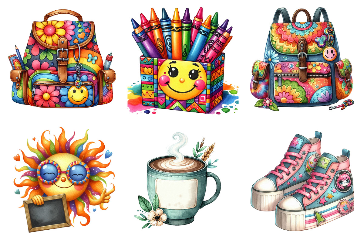 Groovy School Sublimation Clipart, a Seasonal Illustration by DreamArtGraphic (Photo 3 of 4)