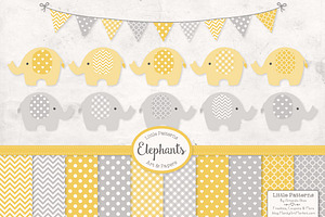 Yellow and Grey Elephant Clipart, an Illustration by Amanda Ilkov