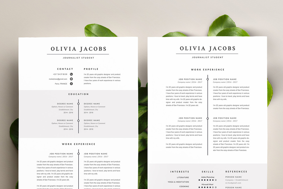 Modern Resume Template OLIVIA A4, a Resume Template by Graace Studio (Photo 2 of 4)
