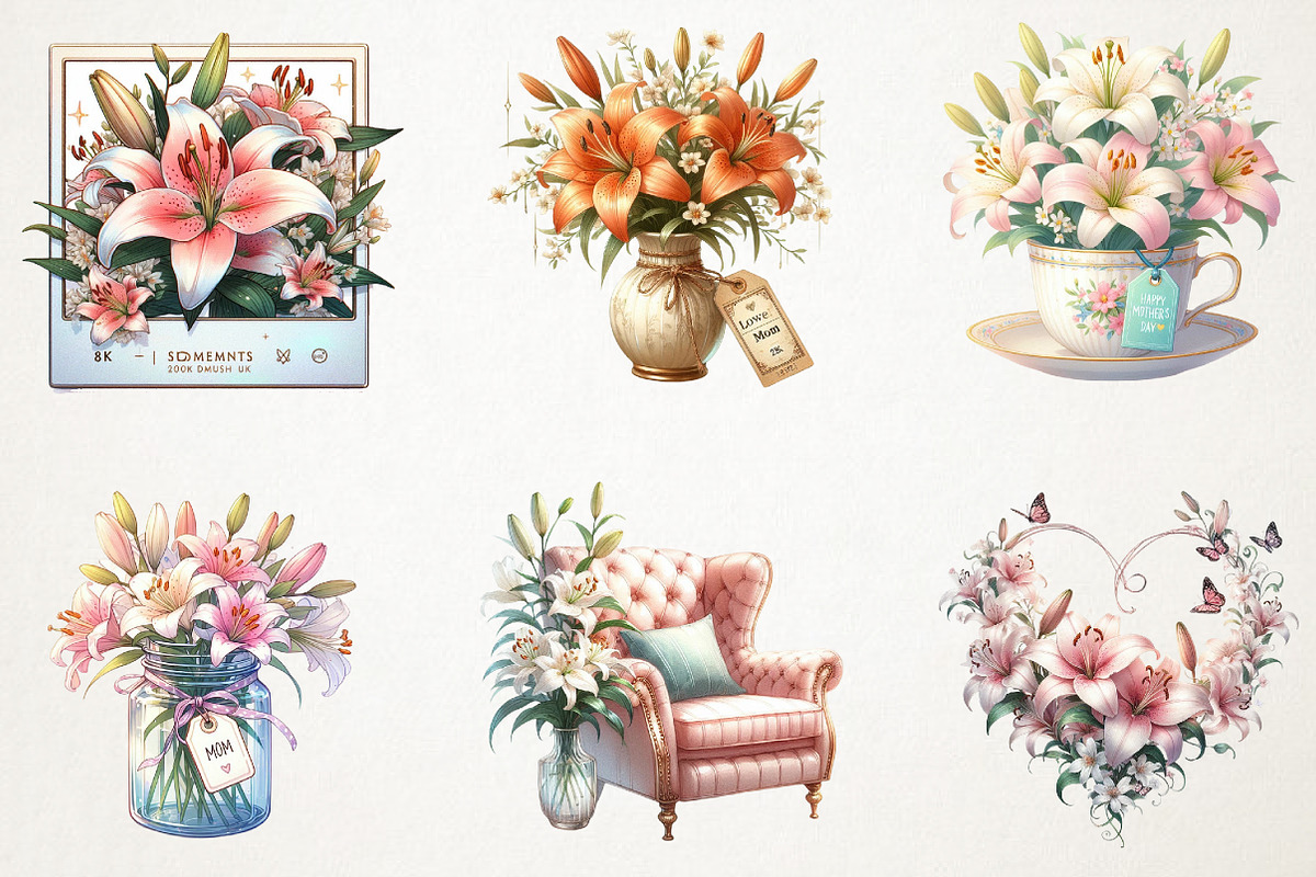 Lily Mothers Day Watercolor Cliparts, an Illustration by RobertsArt (Photo 3 of 4)