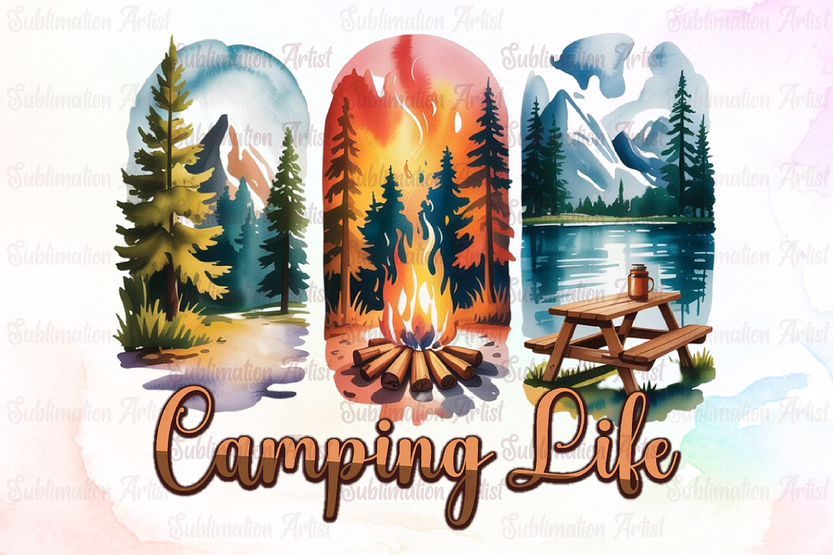 Camping Life Brushstroke Sublimation, an Illustration by Sublimation Artist (Photo 1 of 9)