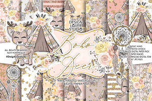 Boho Deer Digital Paper Pack