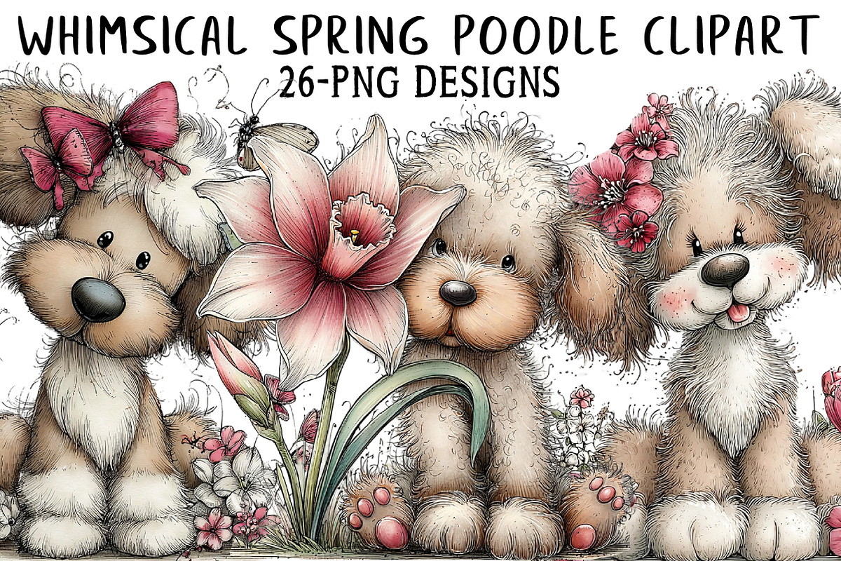 Whimsical Spring Poodle Clipart, an Illustration by Daily.Designs (Photo 1 of 6)