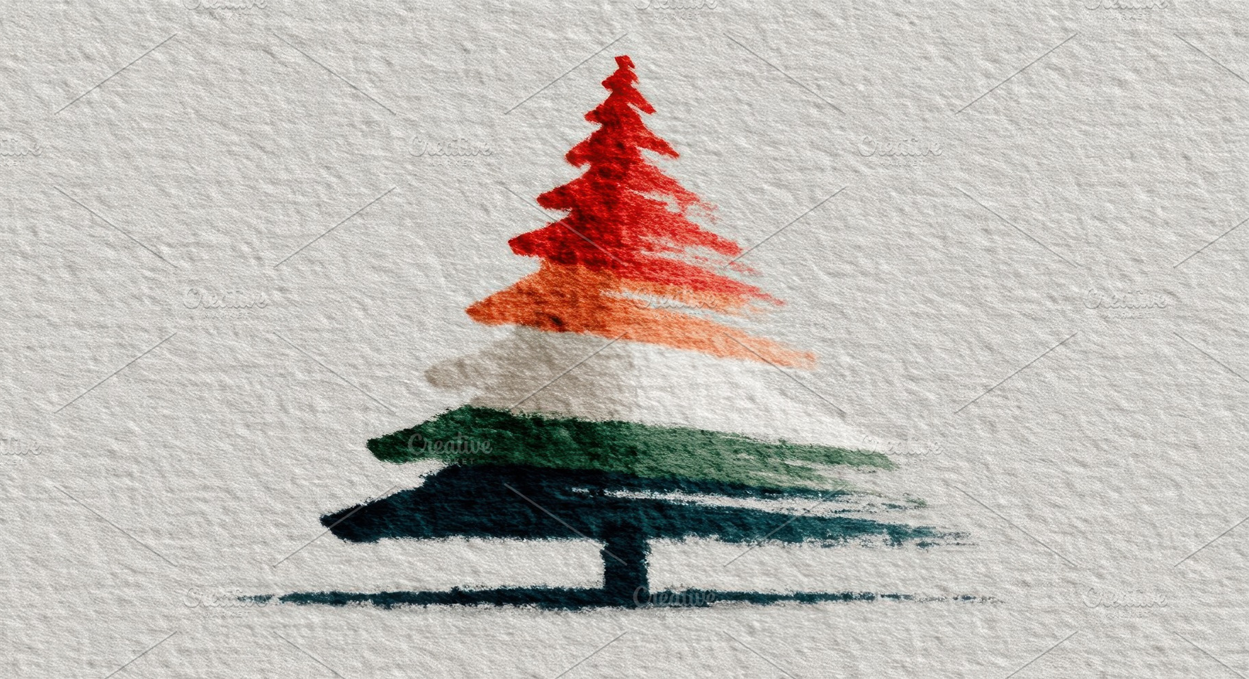 Abstract watercolor illustration of a pine tree with red orange, an Abstract Photo by José Manuel Gelpi