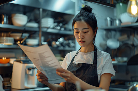 A chef carefully examines the menu i, a Photo by Tanuart
