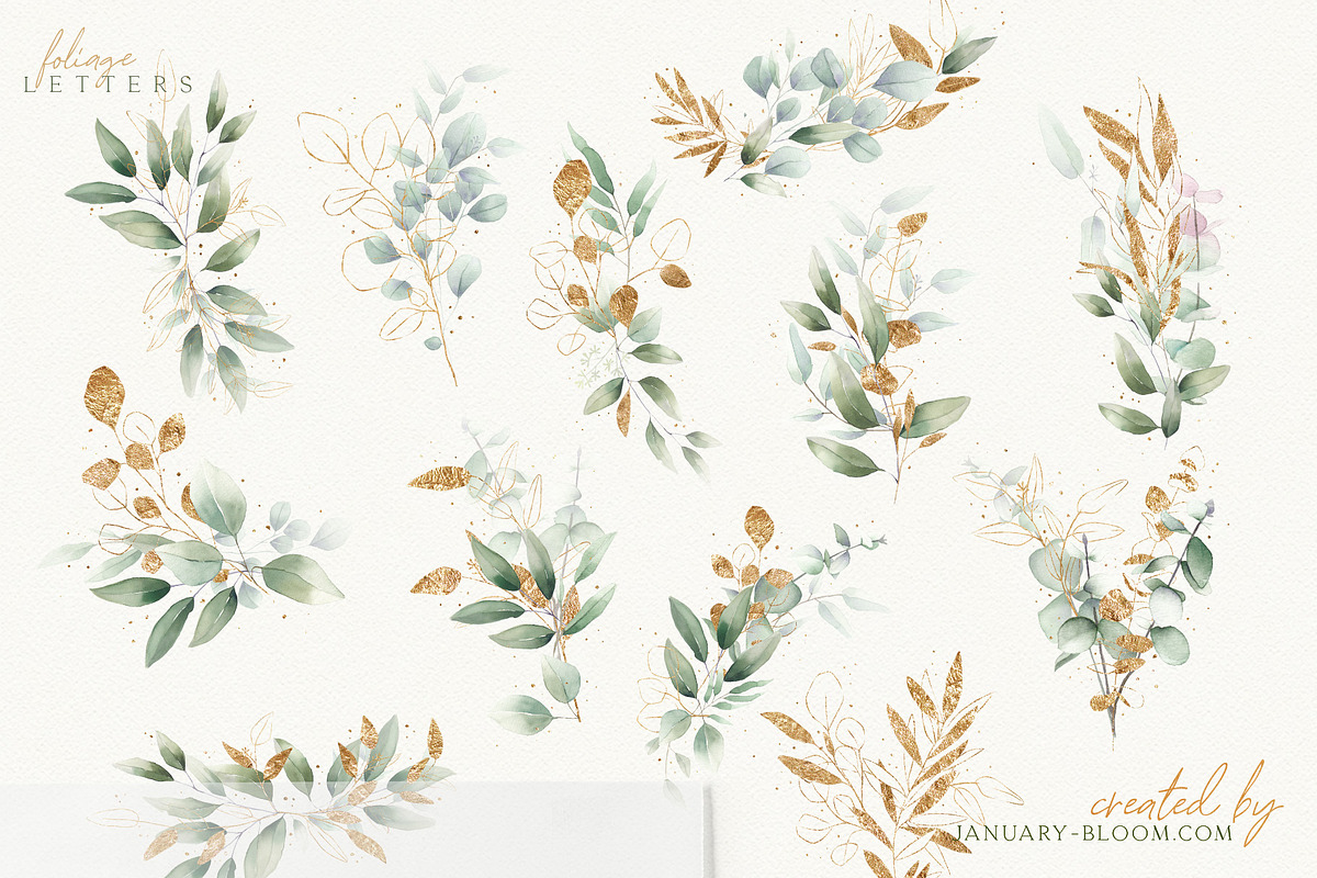 watercolour luxury foliage gold leaf, a Texture Illustration by January Bloom (Photo 3 of 14)