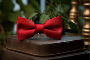 Stylish Red bow tie. Generate ai, a Beauty & Fashion Photo by Ylivdesign