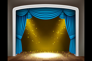 Blue Curtain of Classical Theater, an Illustration by Rendix Alextian