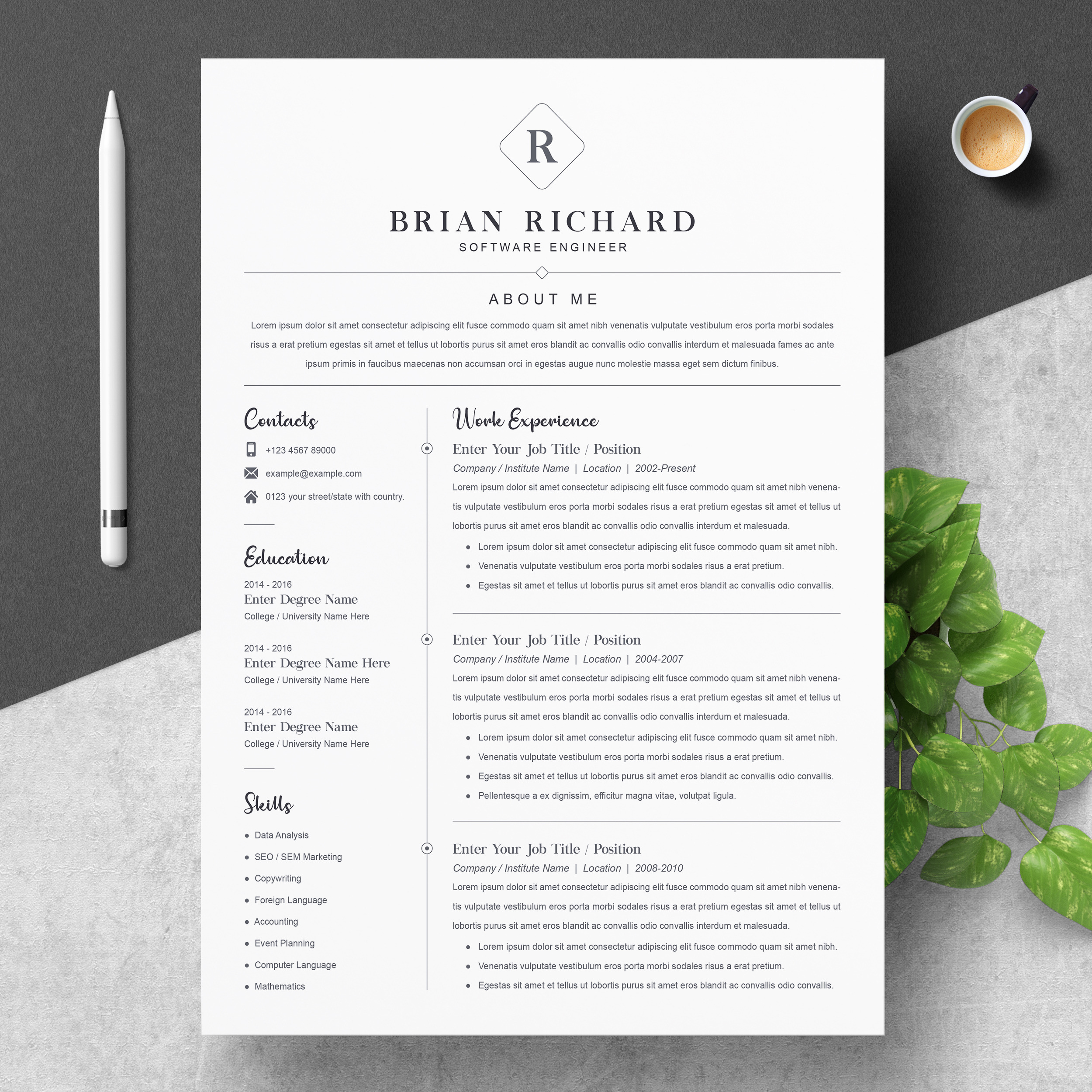 Clean Word Resume / CV Template, a Resume Template by ResumeInventor