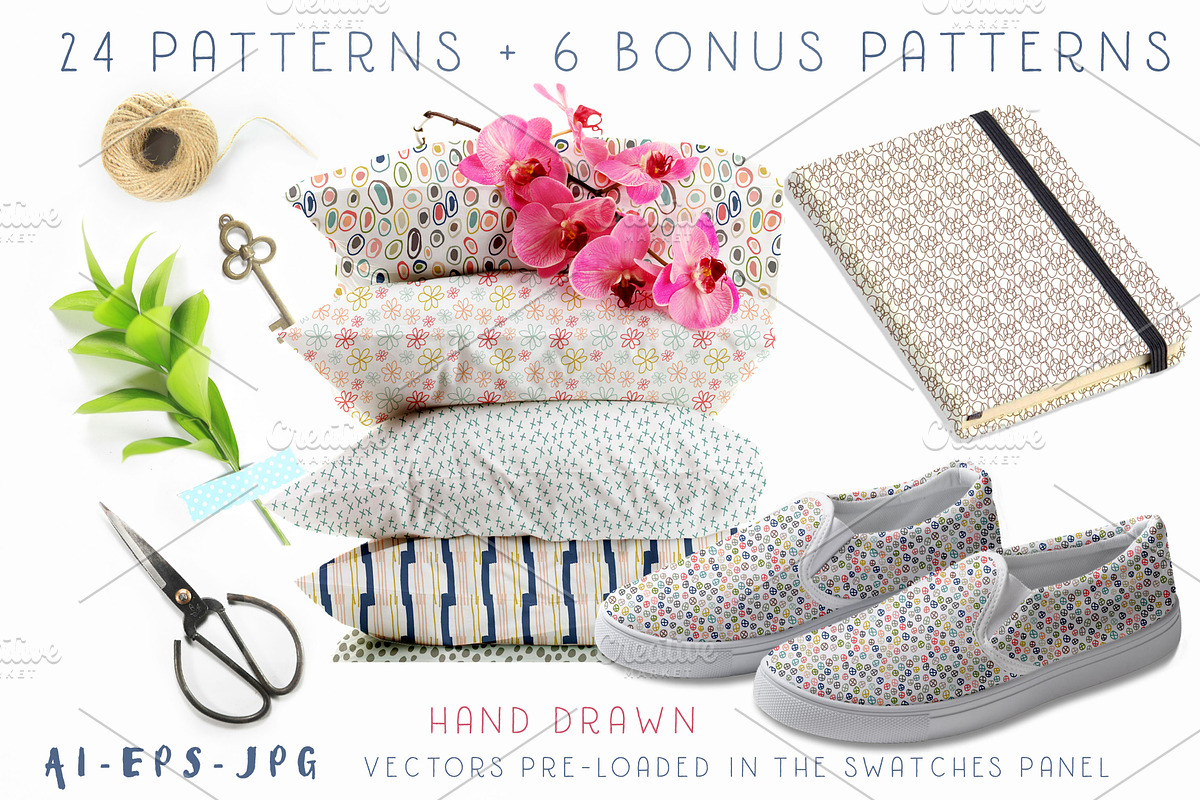 Seamless Vector Patterns, a Pattern Graphic by Studio Julie Ann (Photo 1 of 6)
