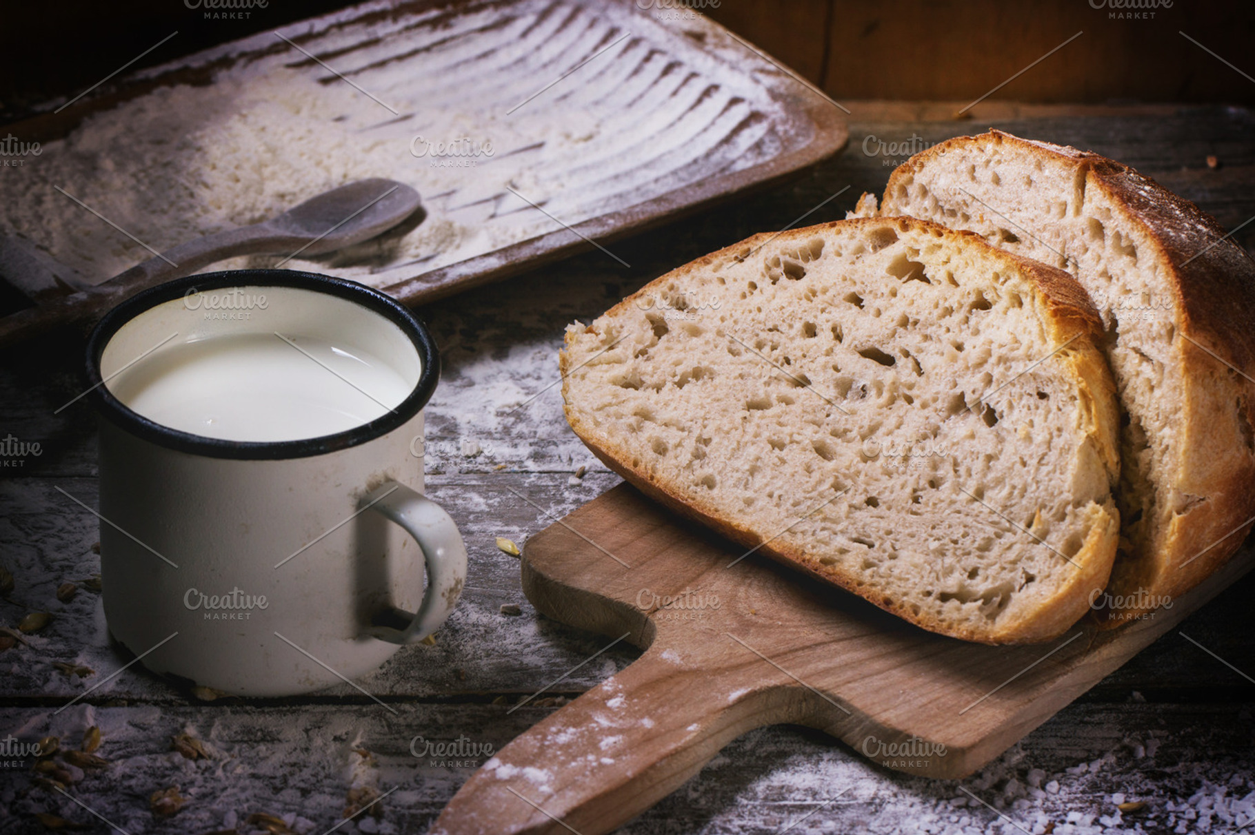 Fresh bread stock photo containing bread and flour