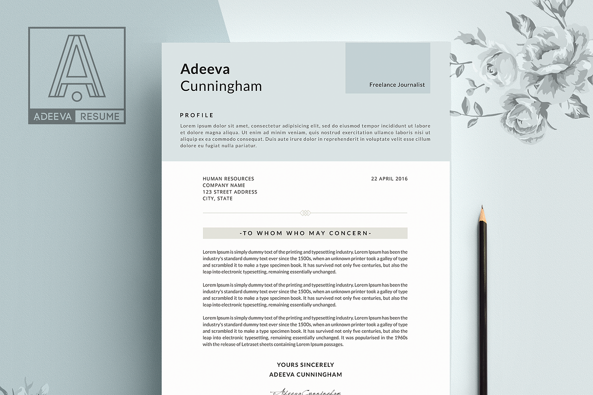 Simple Resume Template Cunningham, a Resume Template by AdeevaResume (Photo 4 of 4)