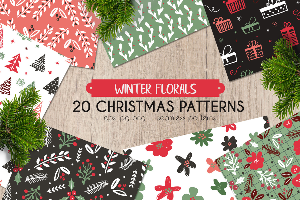 Winter holiday floral patterns, a Pattern Graphic by Cozy pattern shop (Photo 1 of 11)