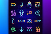 Scuba Diving Neon Vector Icons, an Outline Icon by Anna_leni (Thumbnail 2 of 9)