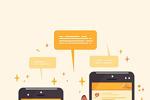 Two individuals using smartphones for communication in a cooperative context, an Illustration by AS photostudio