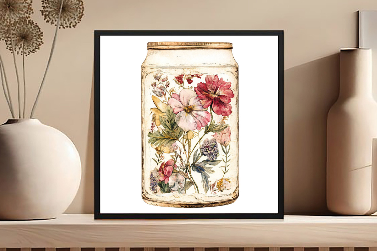 Floral Boho Can Glass Clipart, an Illustration by DreamCafeArt (Photo 5 of 5)