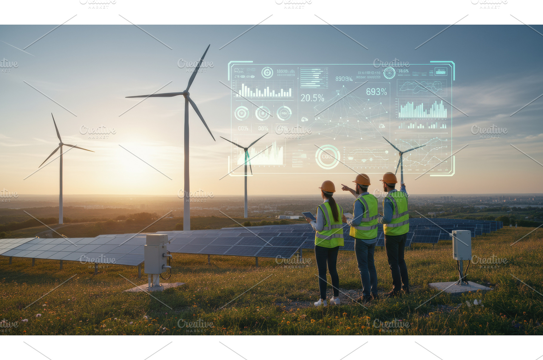 Engineers assessing wind turbines, an Abstract Photo by Igor Tichonow
