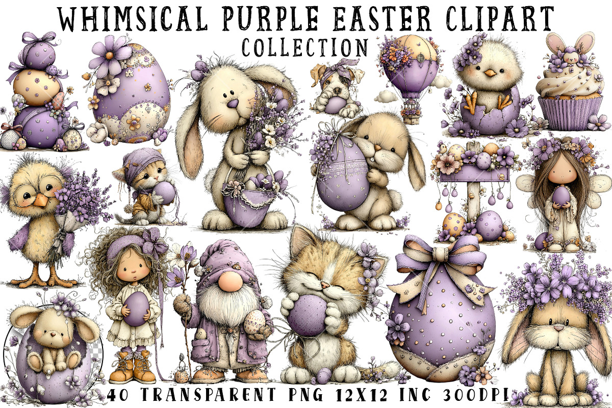 Whimsical Purple Easter Clipart, an Illustration by OK Design (Photo 1 of 6)