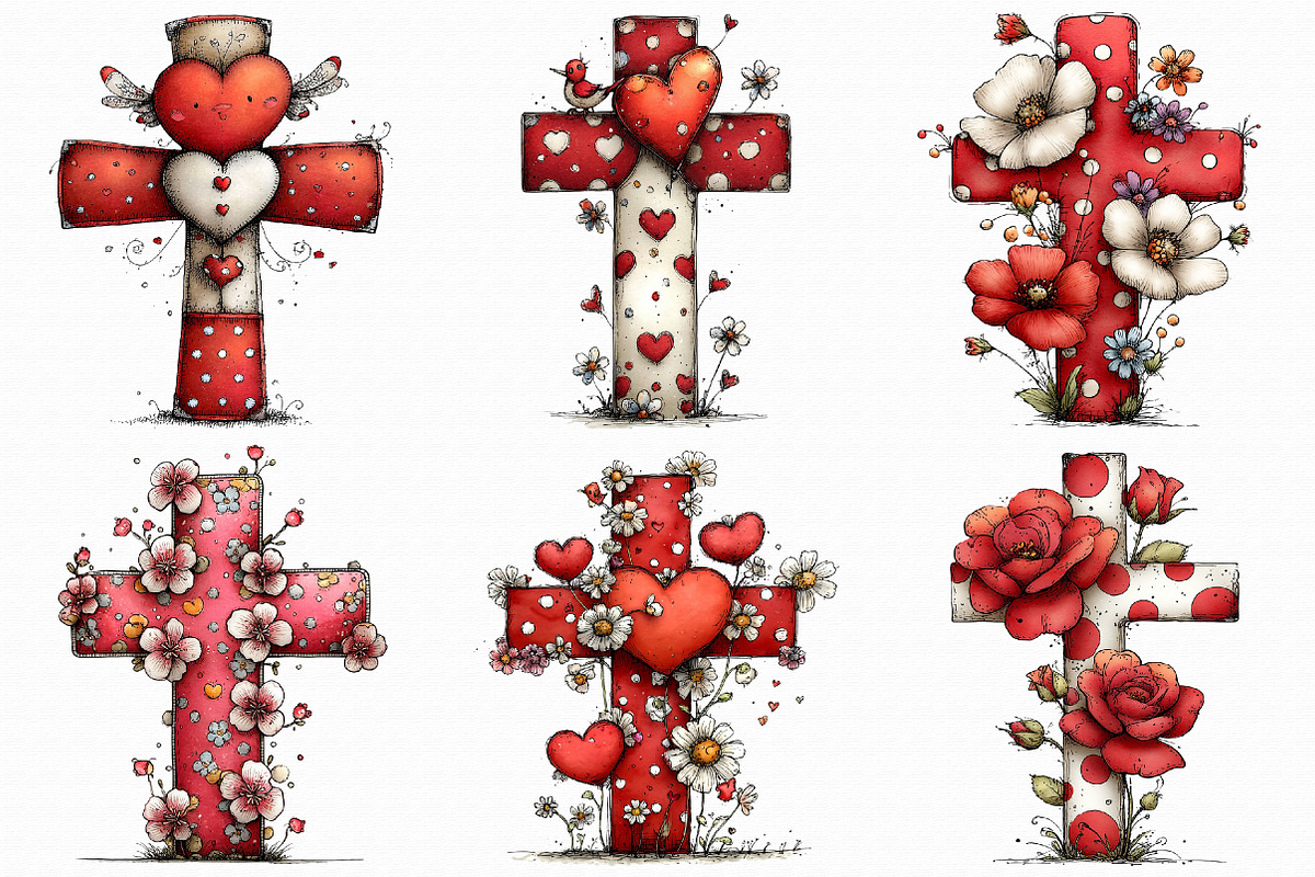 Whimsical Valentine Cross Clipart, an Illustration by Libby Wishes (Photo 7 of 9)