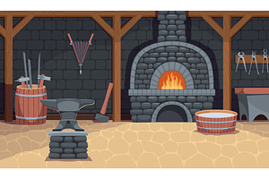 Blacksmith shop interior. Smithy, an Illustration by YummyBuum