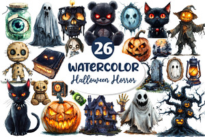 Watercolor Halloween Horror Clipart, an Illustration by Dream Creation