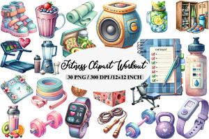 Watercolor Fitness Workout Clipart, an Illustration by Daily.Designs