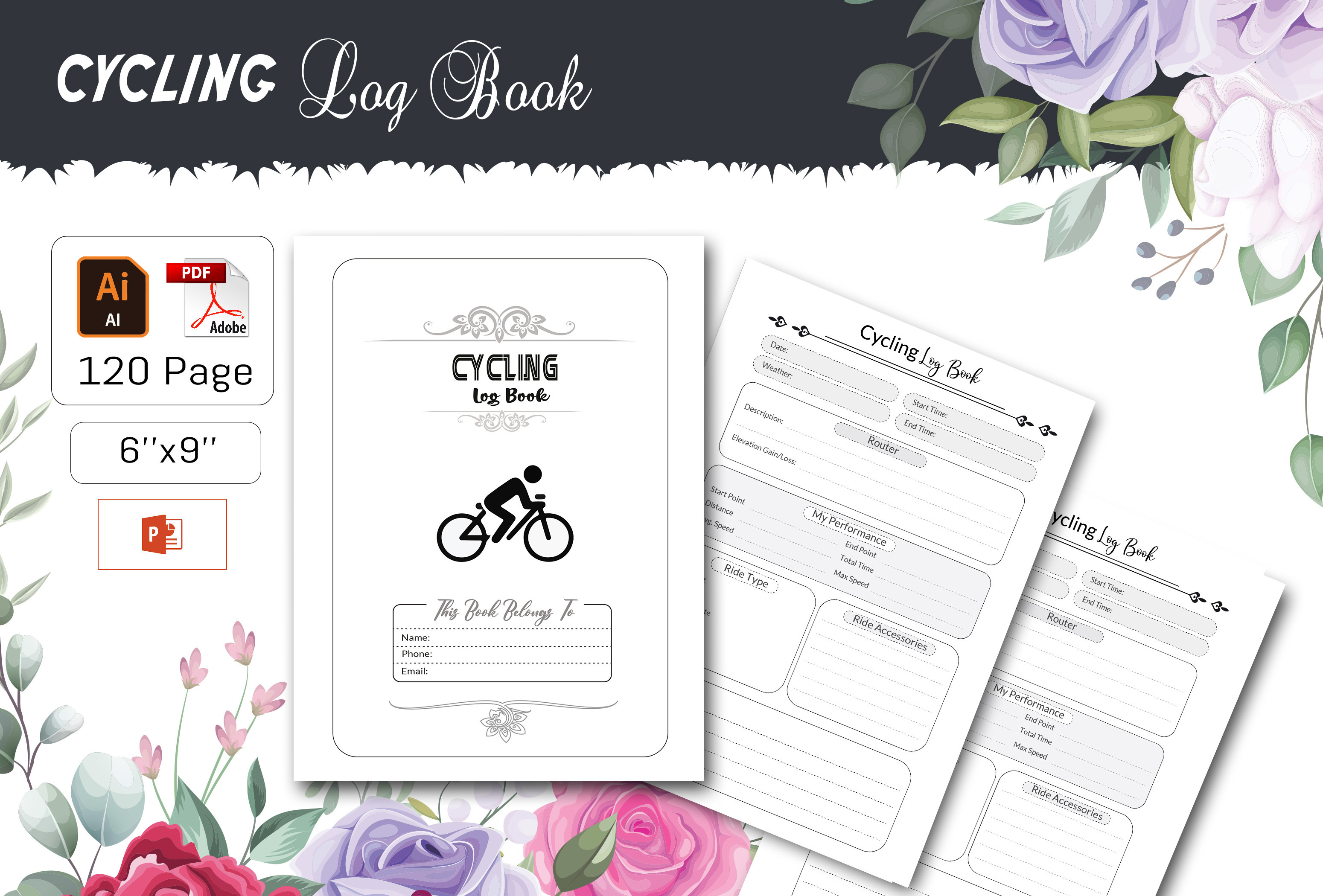 Cycling Log Book, a Stationery Template by design_hut