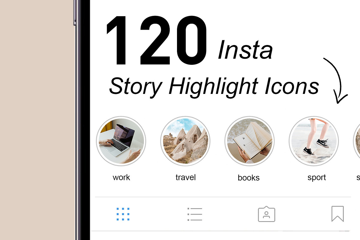 120+ Insta Highlight Covers, a Social Media Template by Kristina Dubnovitskaya (Photo 1 of 3)
