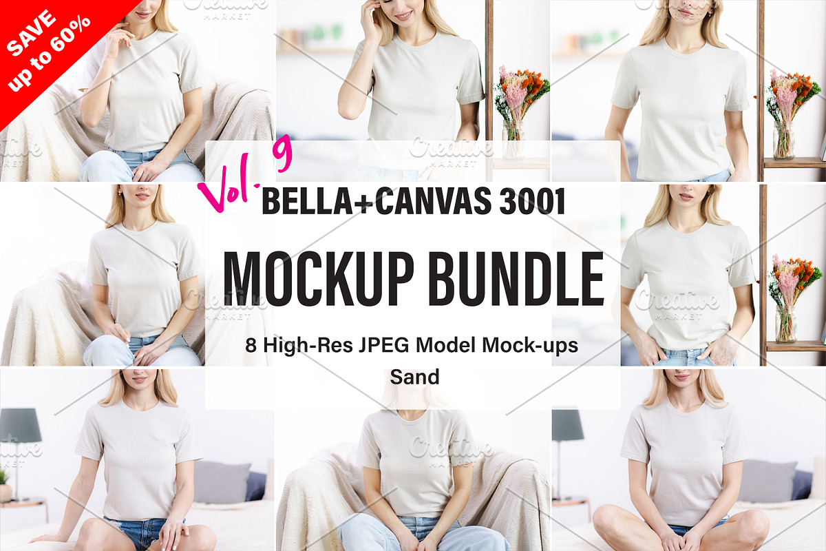 Bella Canvas 3001 Mockup Bundle, a Print Template by BrightMockups