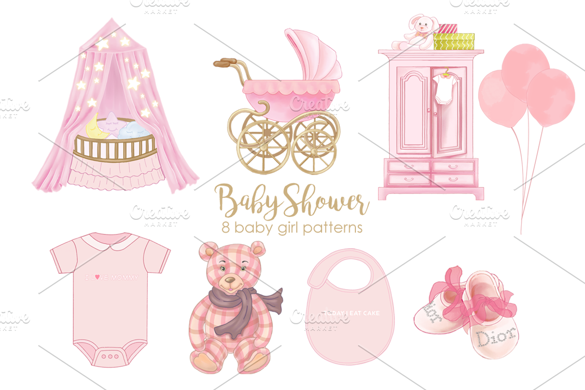 Baby Shower Baby Girl Patterns, an Illustration by Whimseez (Photo 2 of 4)