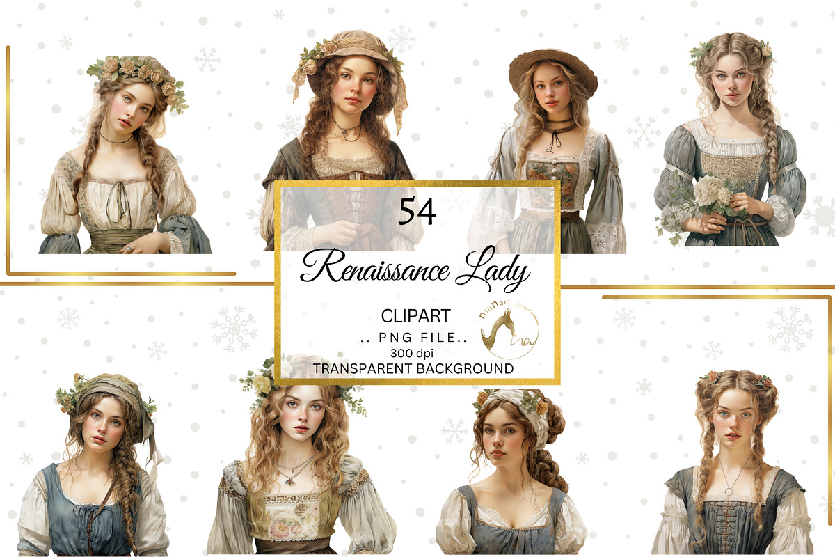 Renaissance Lady Watercolor Clipart, a Person Illustration by NiiiNArt (Photo 8 of 9)