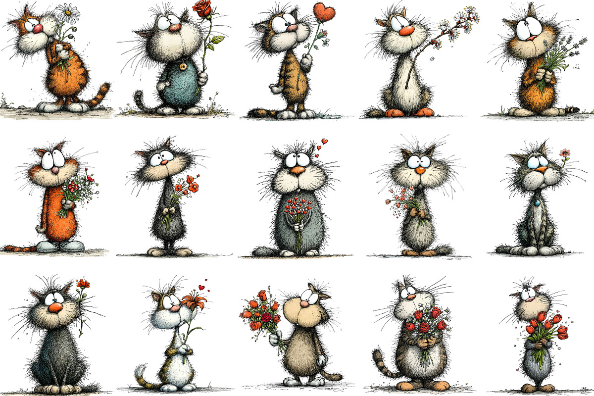 Valentine Cat Holding Flower Clipart, an Illustration by Designking (Photo 3 of 5)