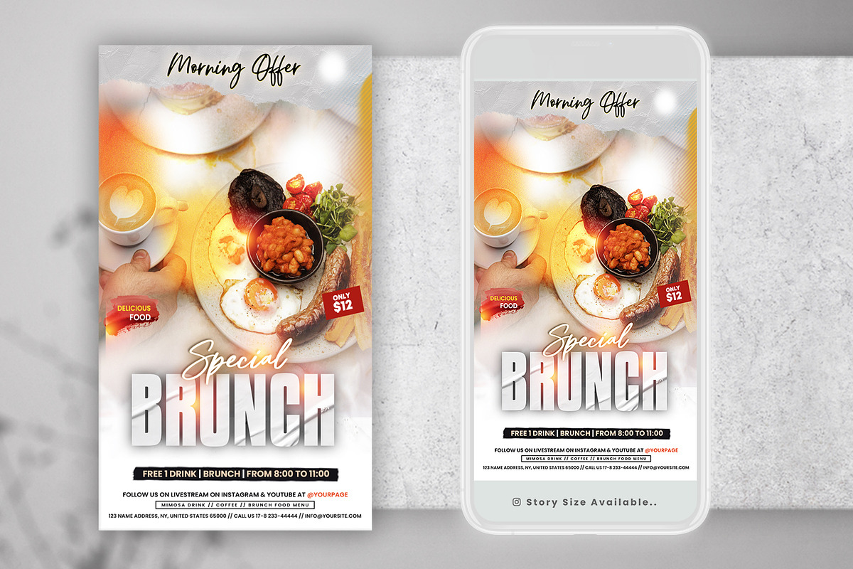 Brunch Morning Instagram Flyer (PSD), a Flyer Template by PixelsDesign (Photo 2 of 2)