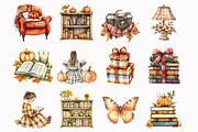 Watercolor Fall Plaid Bookworm clipa, an Illustration by Design Market (Thumbnail 2 of 4)